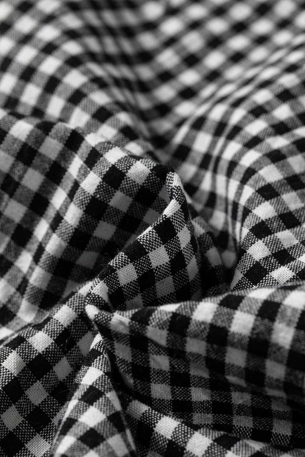 Black Plaid Shirred Cuff Long Sleeve Round Neck Blouse