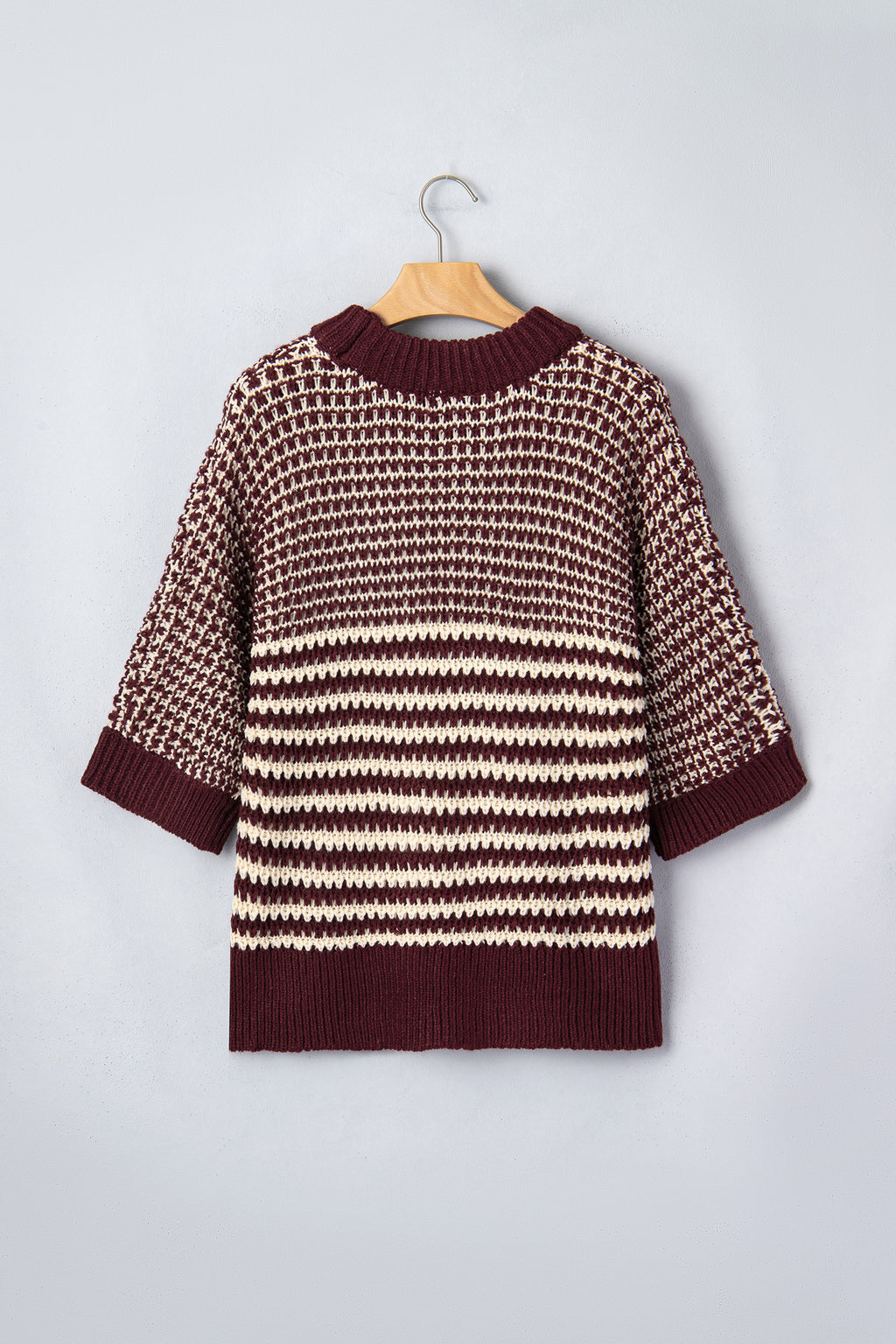 Red Stripe 3/4 Draped Sleeve Slouchy Sweater