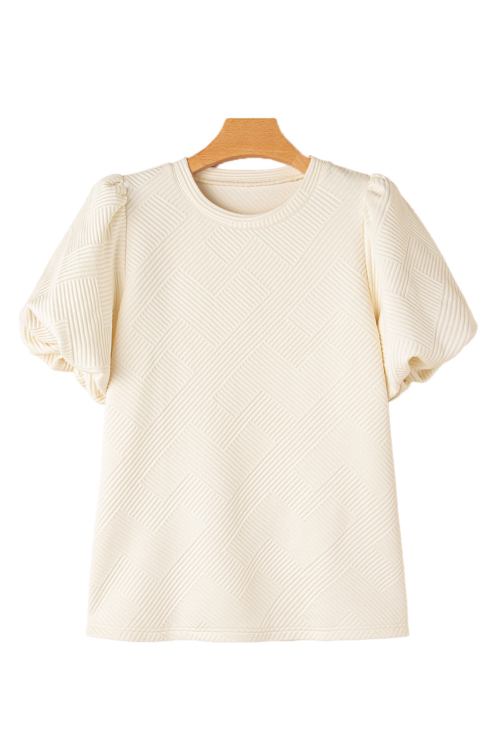 Oatmeal Solid Color Textured Puff Sleeve T-shirt