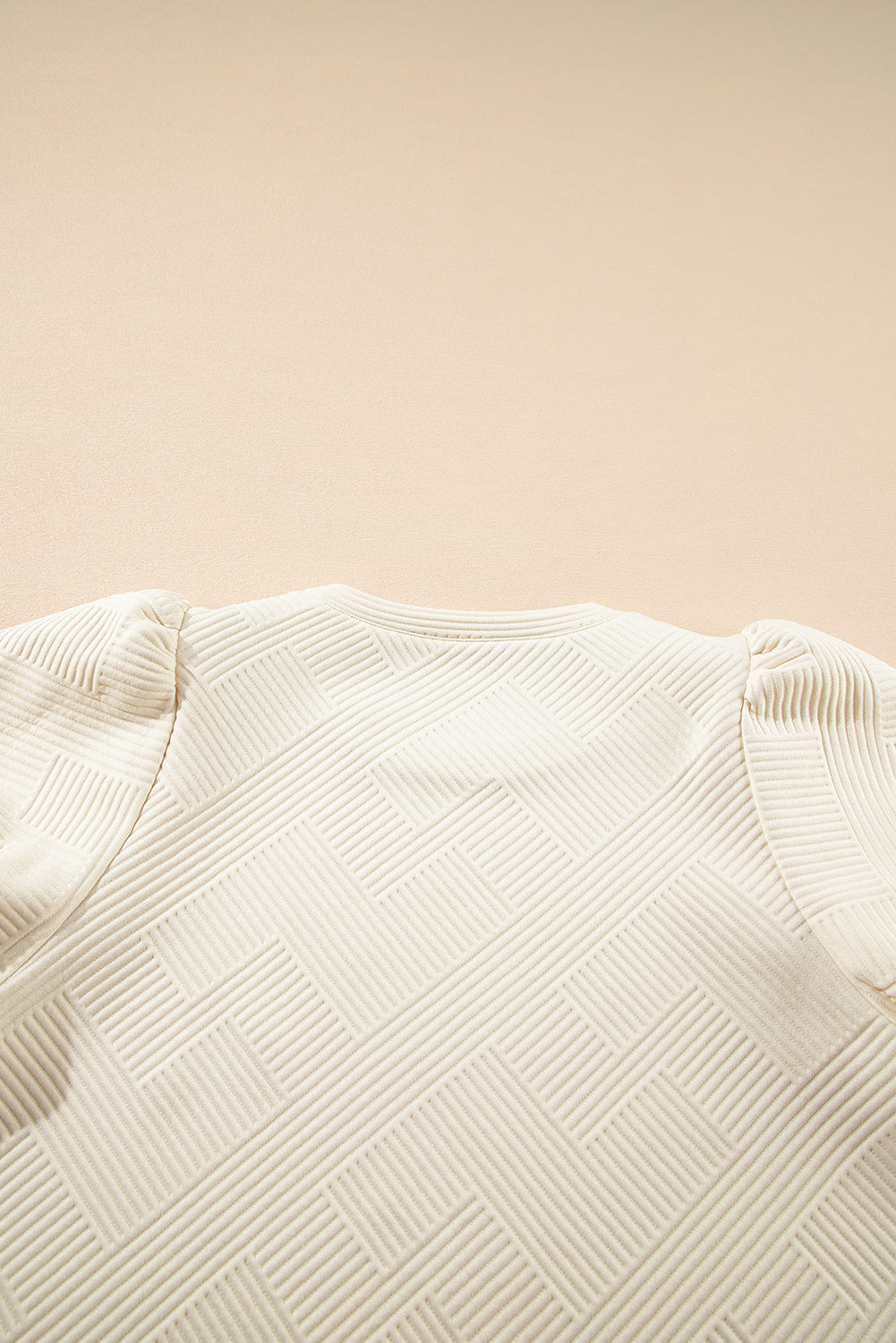 Oatmeal Solid Color Textured Puff Sleeve T-shirt