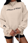 Beige CHRIST IS KING Embroidery High Neck Baggy Sweatshirt
