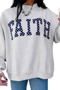 Light Grey High Neck Polka Dot Slogan Printed Baggy Sweatshirt