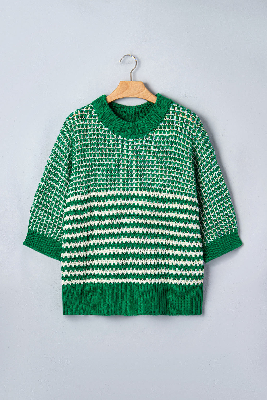 Red Stripe 3/4 Draped Sleeve Slouchy Sweater