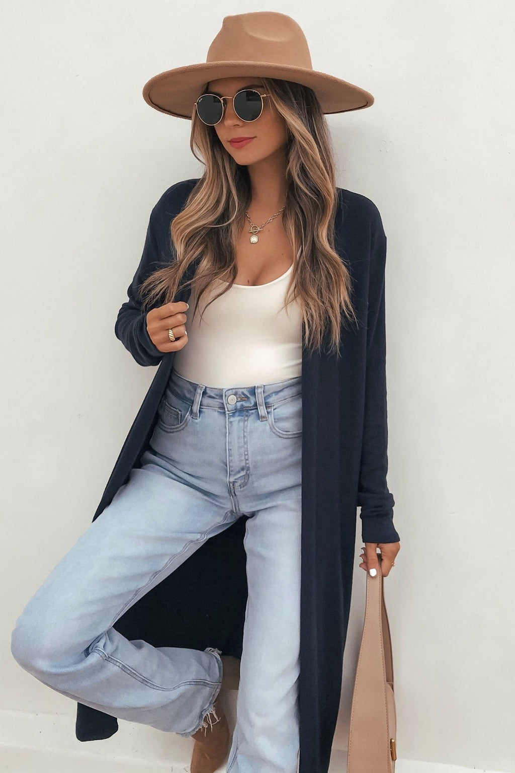Dirty blue Solid Color Long Sleeve Casual Tunic Shift Cardigan
