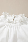 White Frilled Collar Flutter Sleeve Denim Top