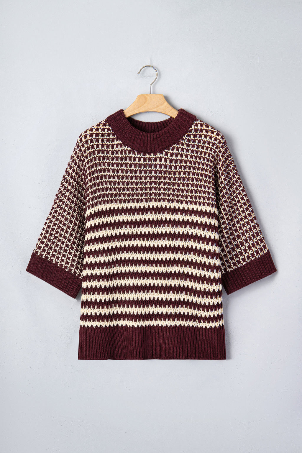 Red Stripe 3/4 Draped Sleeve Slouchy Sweater