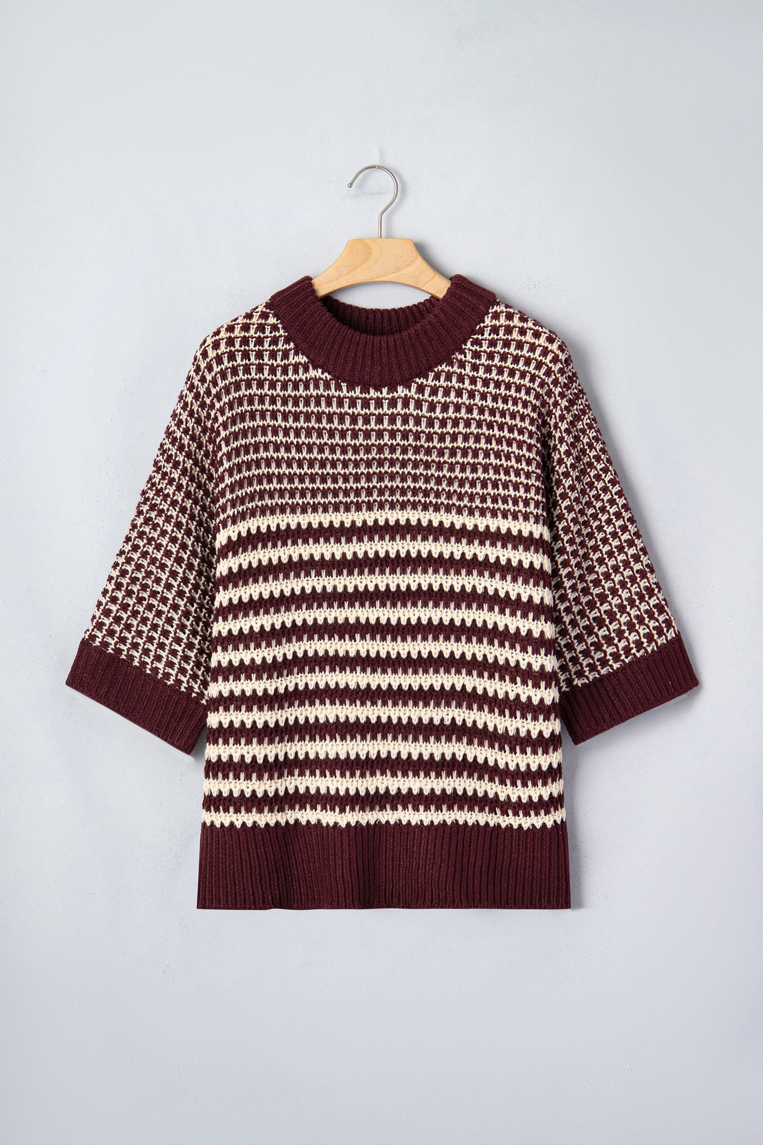 Red Stripe 3/4 Draped Sleeve Slouchy Sweater