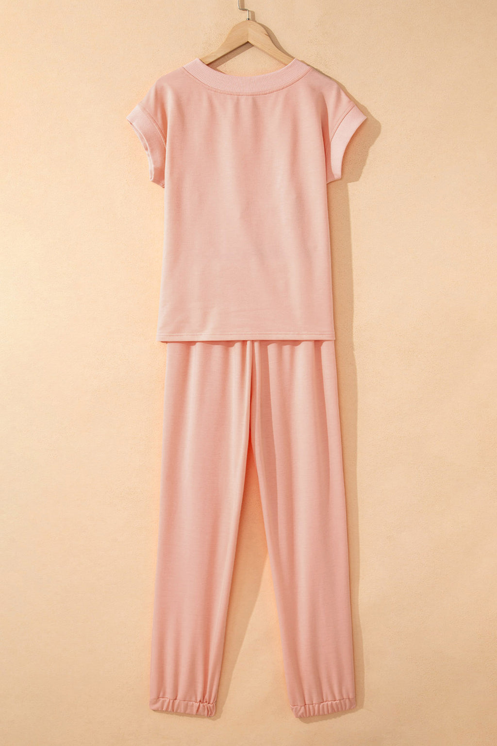 Mint Green Solid Color V Neck Tee Drawstring Pant Set