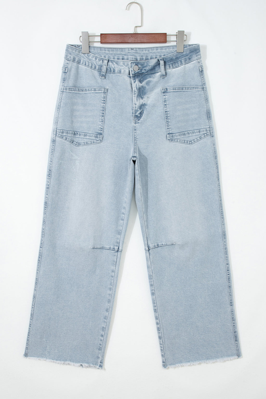 Sail Blue Frayed Cropped Barrel Jeans