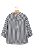 Black Striped Half Sleeve Button-Up Shirt