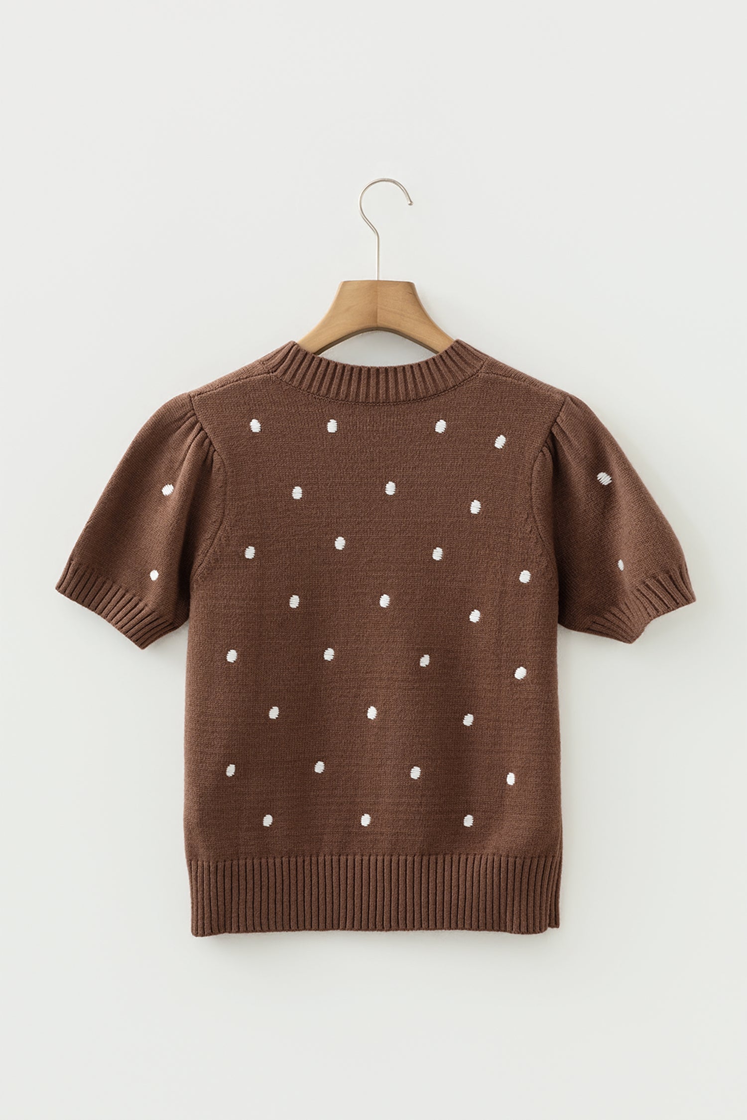 White Elegant Polka Dot Bubble Short Sleeve Sweater