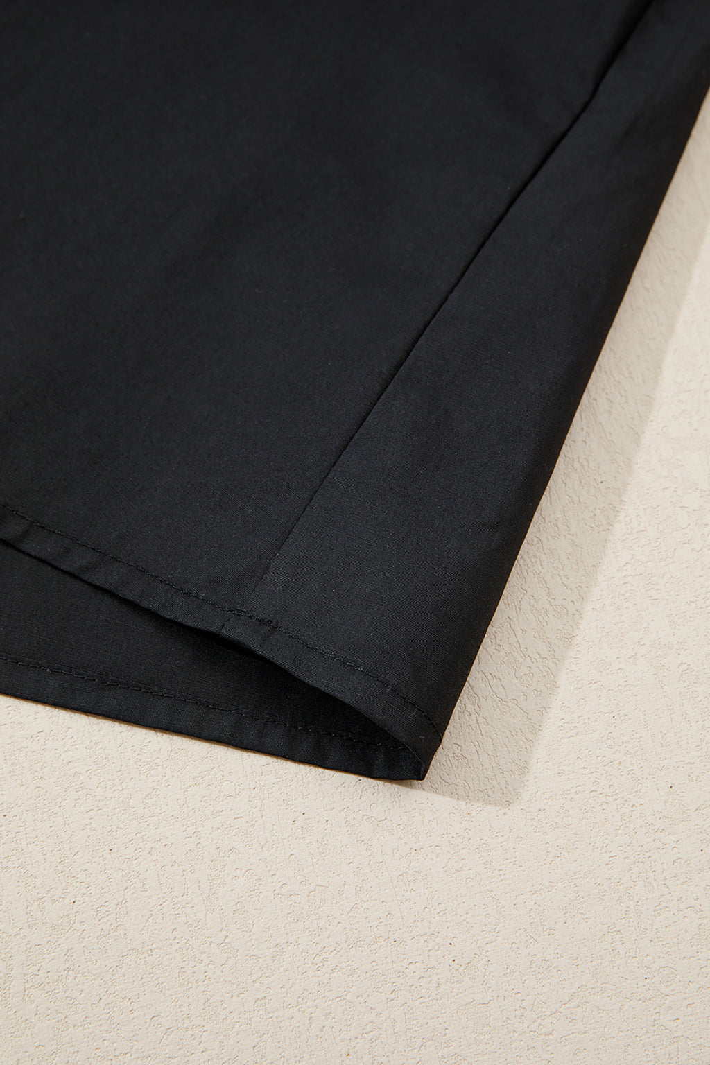 Black Short Puff Sleeve Contrast Embroidered Detail V Neck Blouse