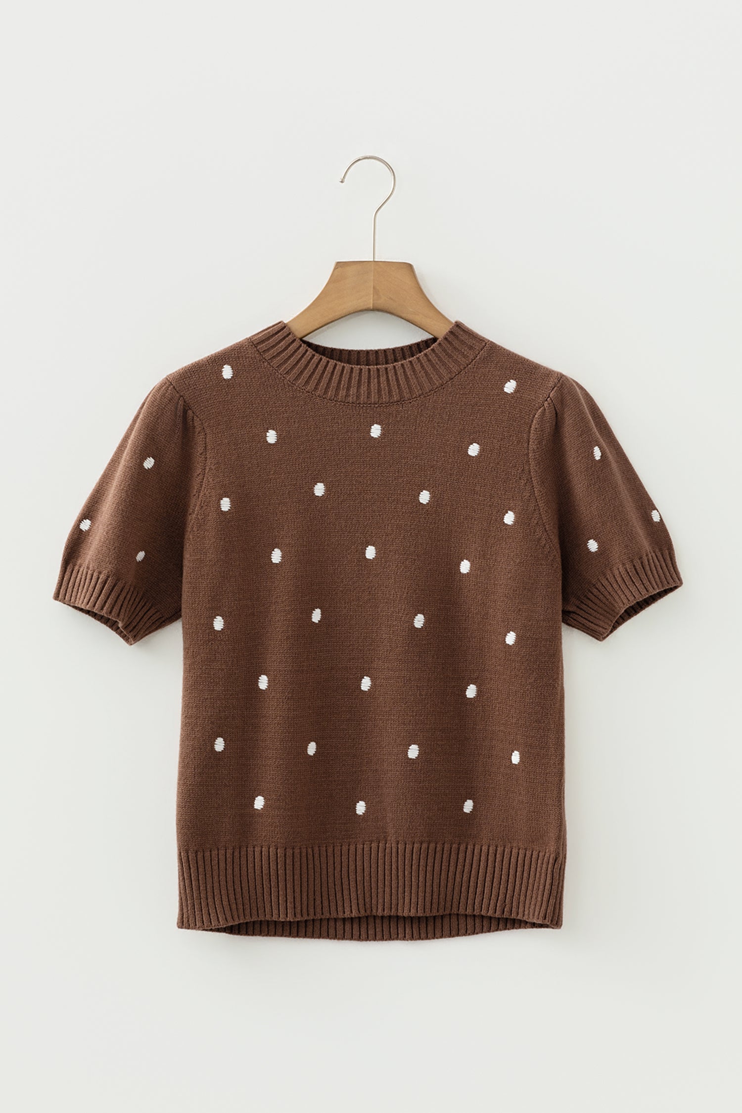 White Elegant Polka Dot Bubble Short Sleeve Sweater