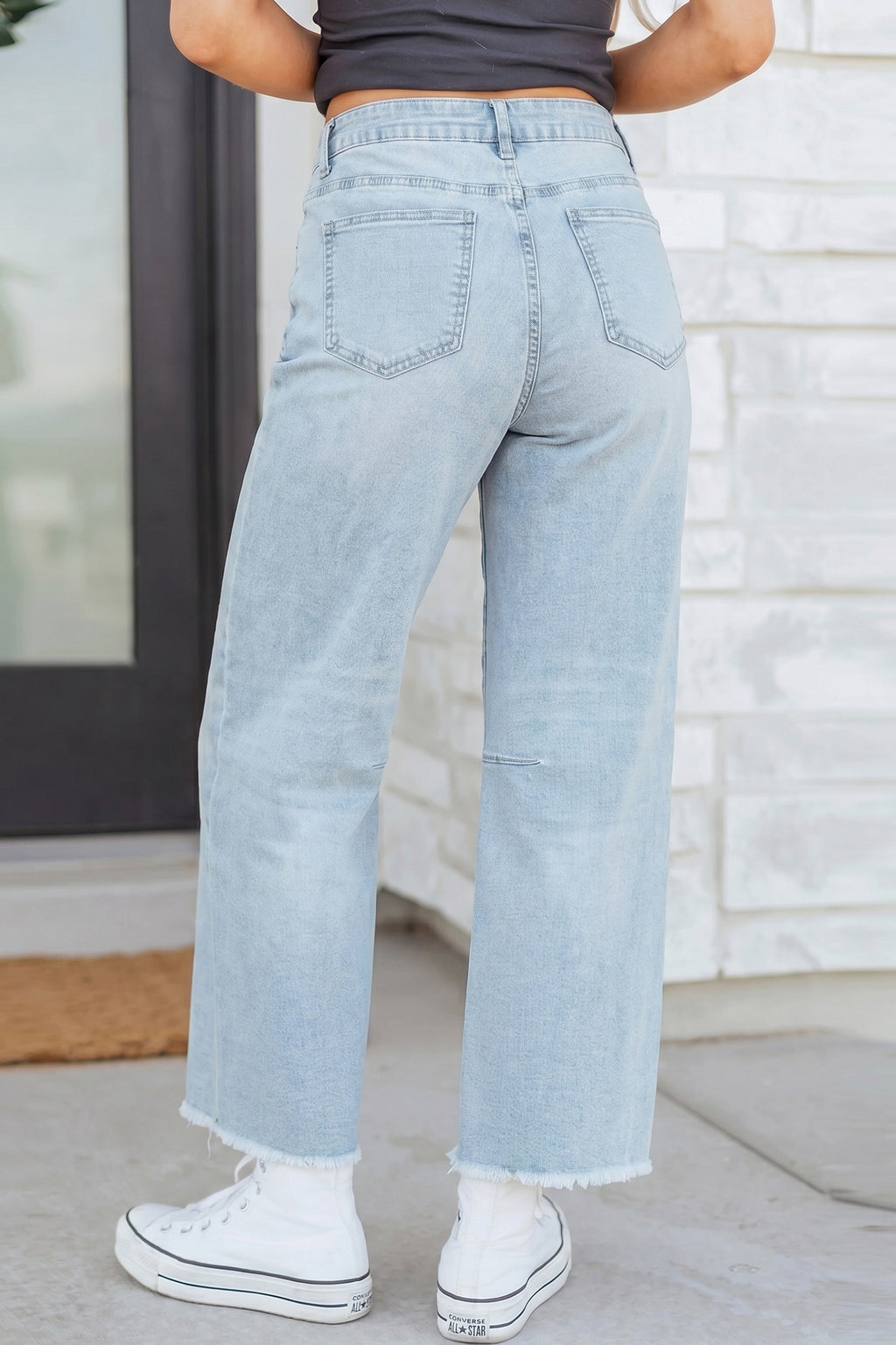 Sail Blue Frayed Cropped Barrel Jeans