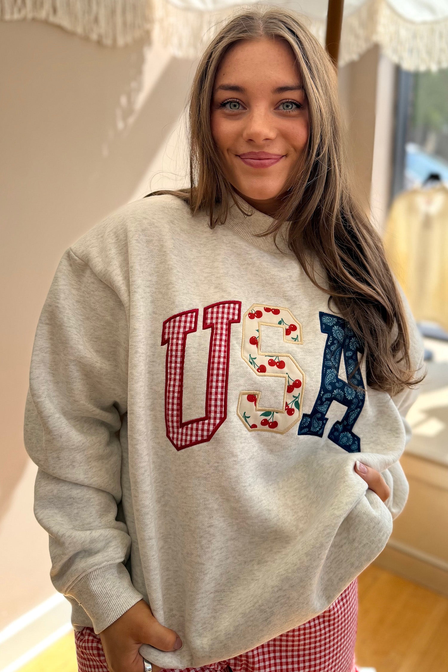 Light Grey GOD IS GOOD Letter Print Crewneck Pullover Sweatshirt