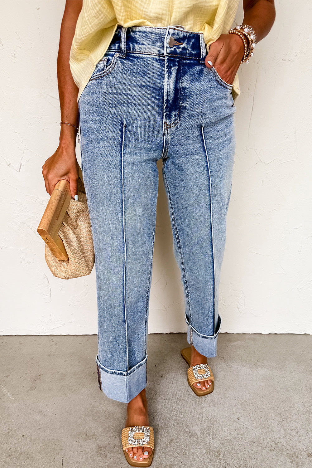 Myosotis Center Seam Straight High Waist Jeans