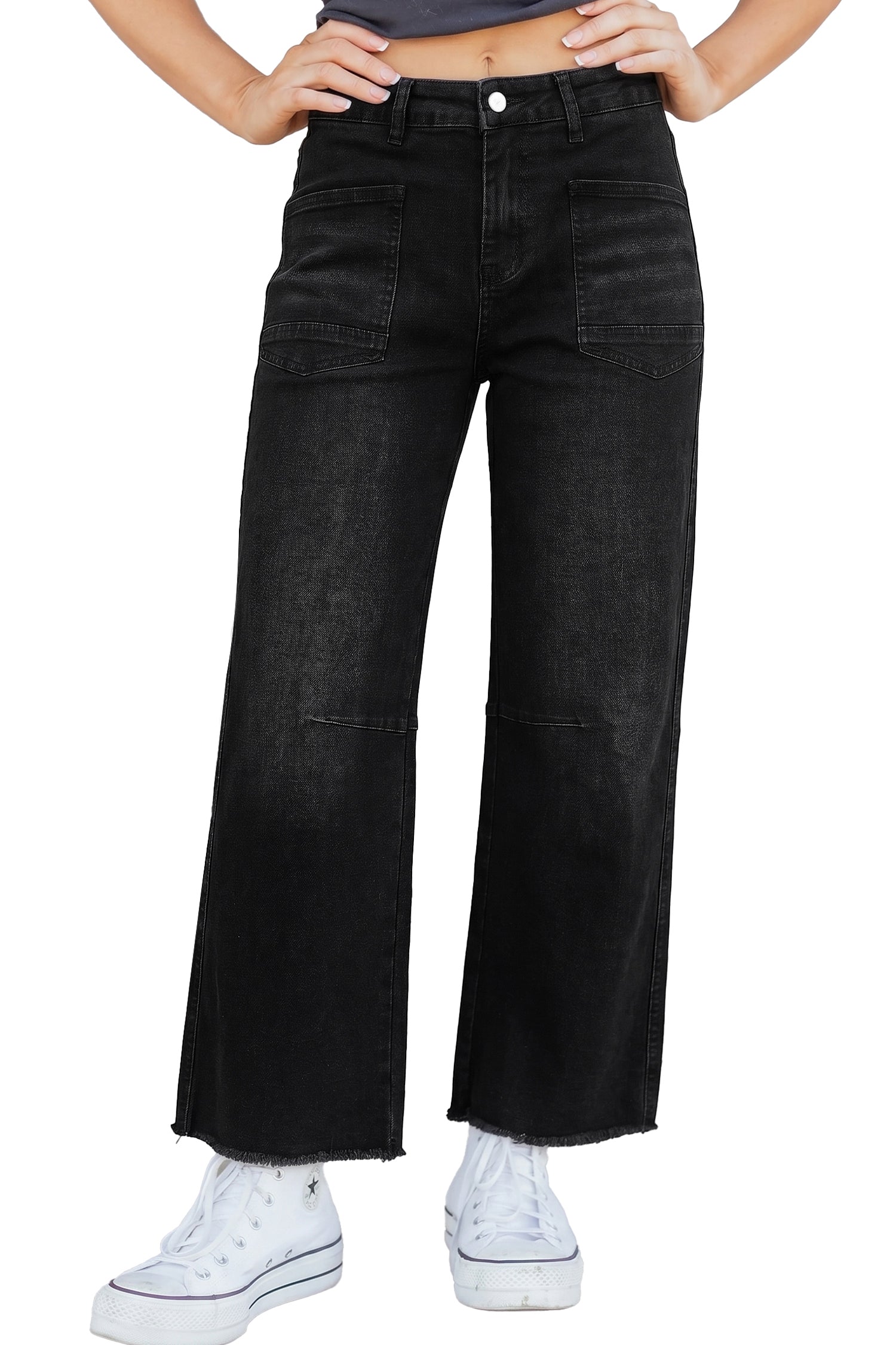 Sail Blue Frayed Cropped Barrel Jeans