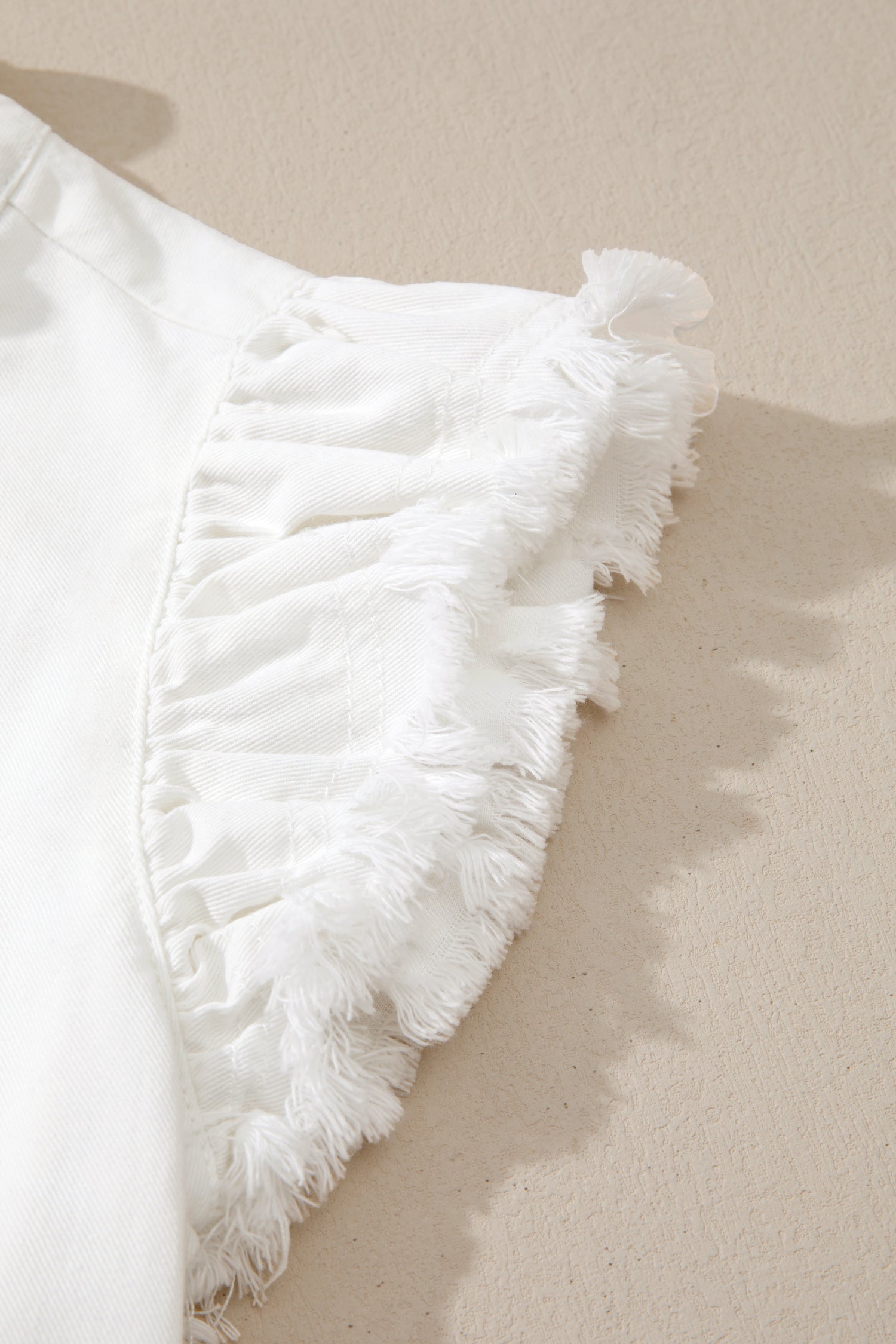 White Frilled Collar Flutter Sleeve Denim Top