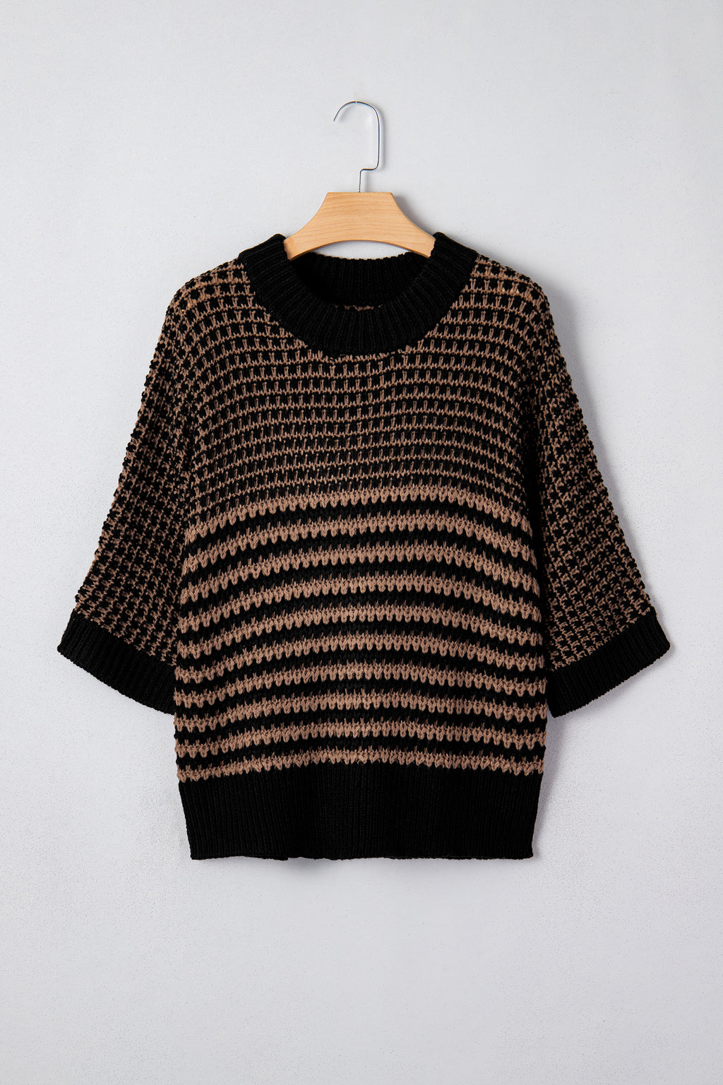 Red Stripe 3/4 Draped Sleeve Slouchy Sweater