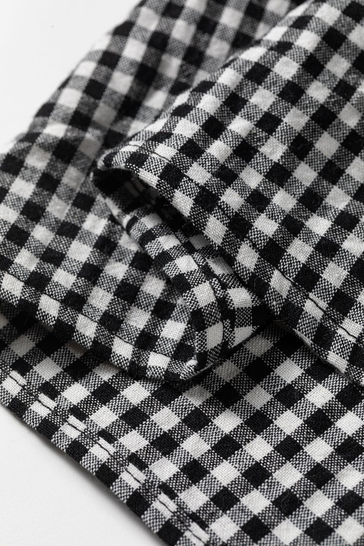 Black Plaid Shirred Cuff Long Sleeve Round Neck Blouse