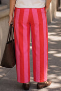 Pink Stripe Casual Striped Ankle-Length Pants for Beach Vacation Daily Outdoor Wear