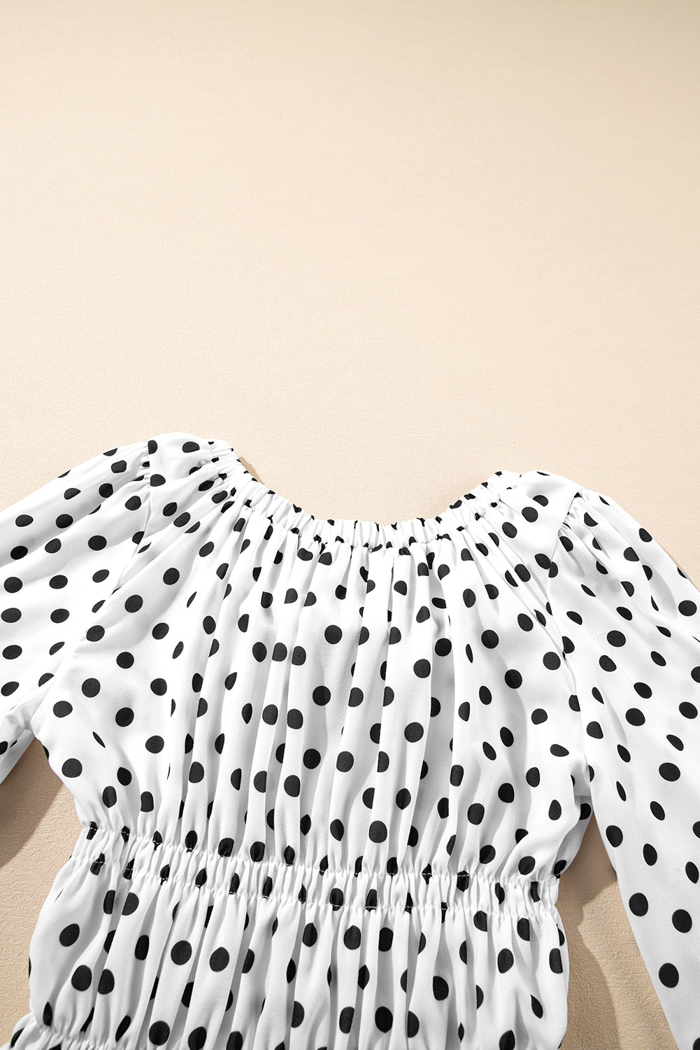 Black Polka Dot Bow Square Neck Ruched Peplum Blouse