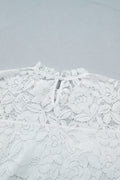 White Ruffled Round Neck Long Flounce Sleeve Sheer Lace Blouse