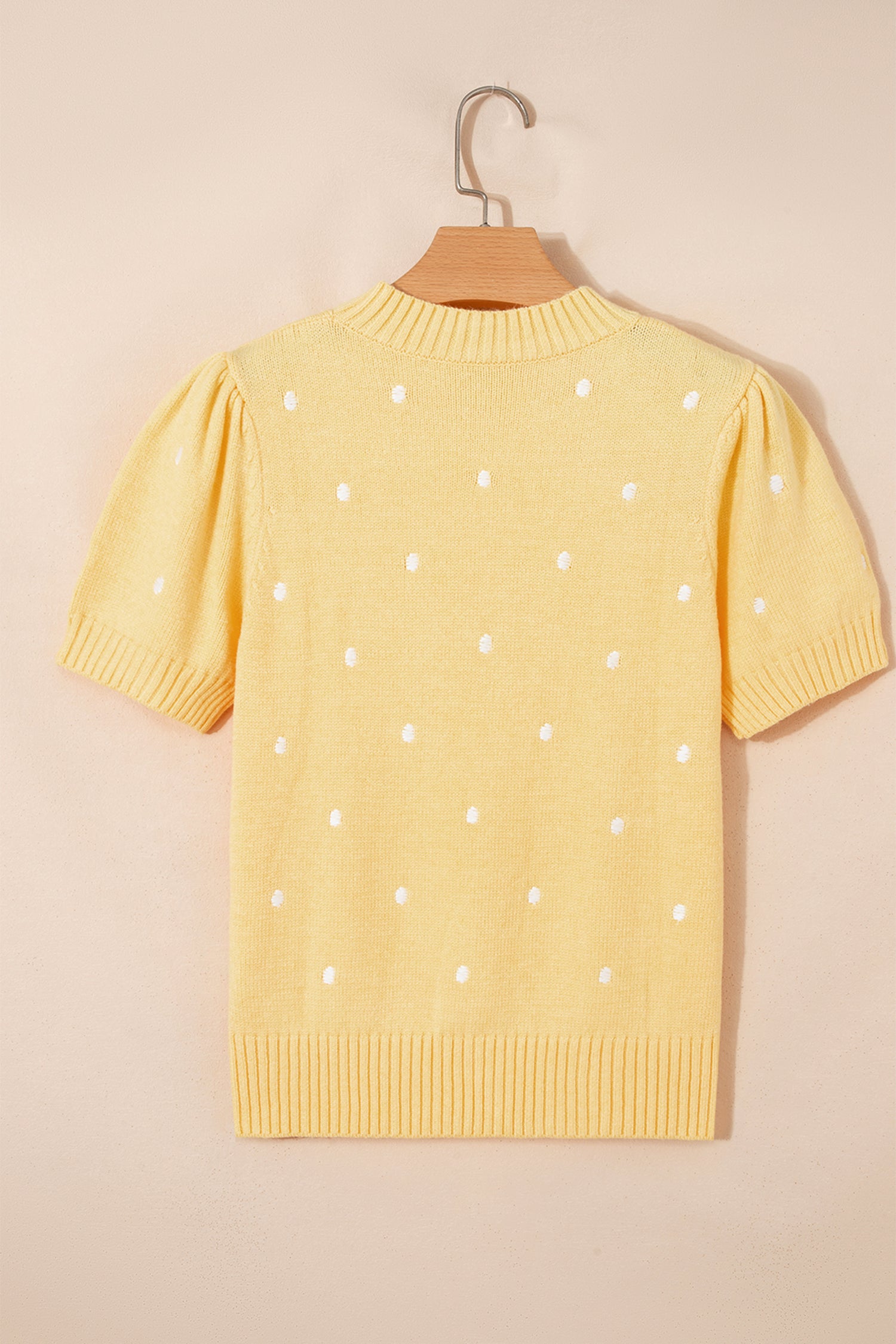 White Elegant Polka Dot Bubble Short Sleeve Sweater