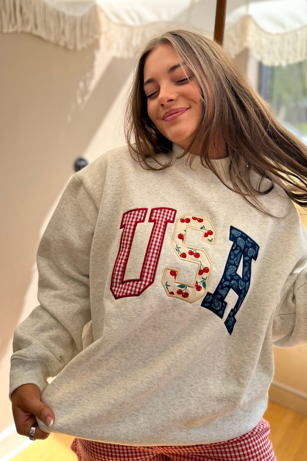 Light Grey GOD IS GOOD Letter Print Crewneck Pullover Sweatshirt