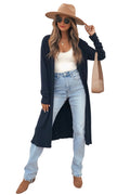Dirty blue Solid Color Long Sleeve Casual Tunic Shift Cardigan