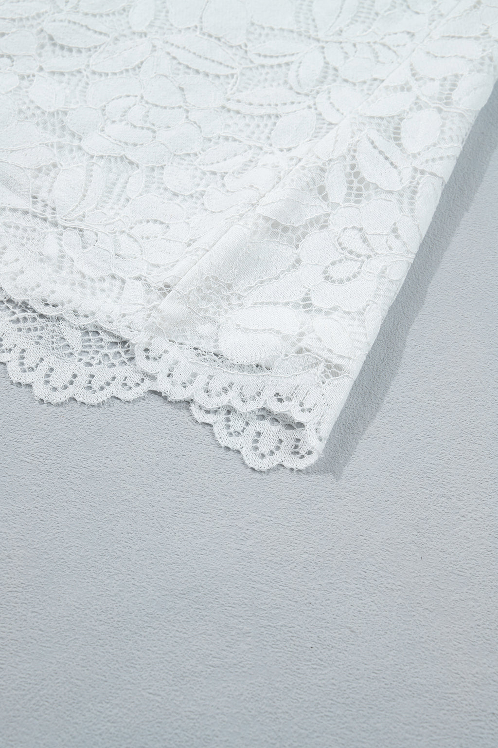 White Ruffled Round Neck Long Flounce Sleeve Sheer Lace Blouse