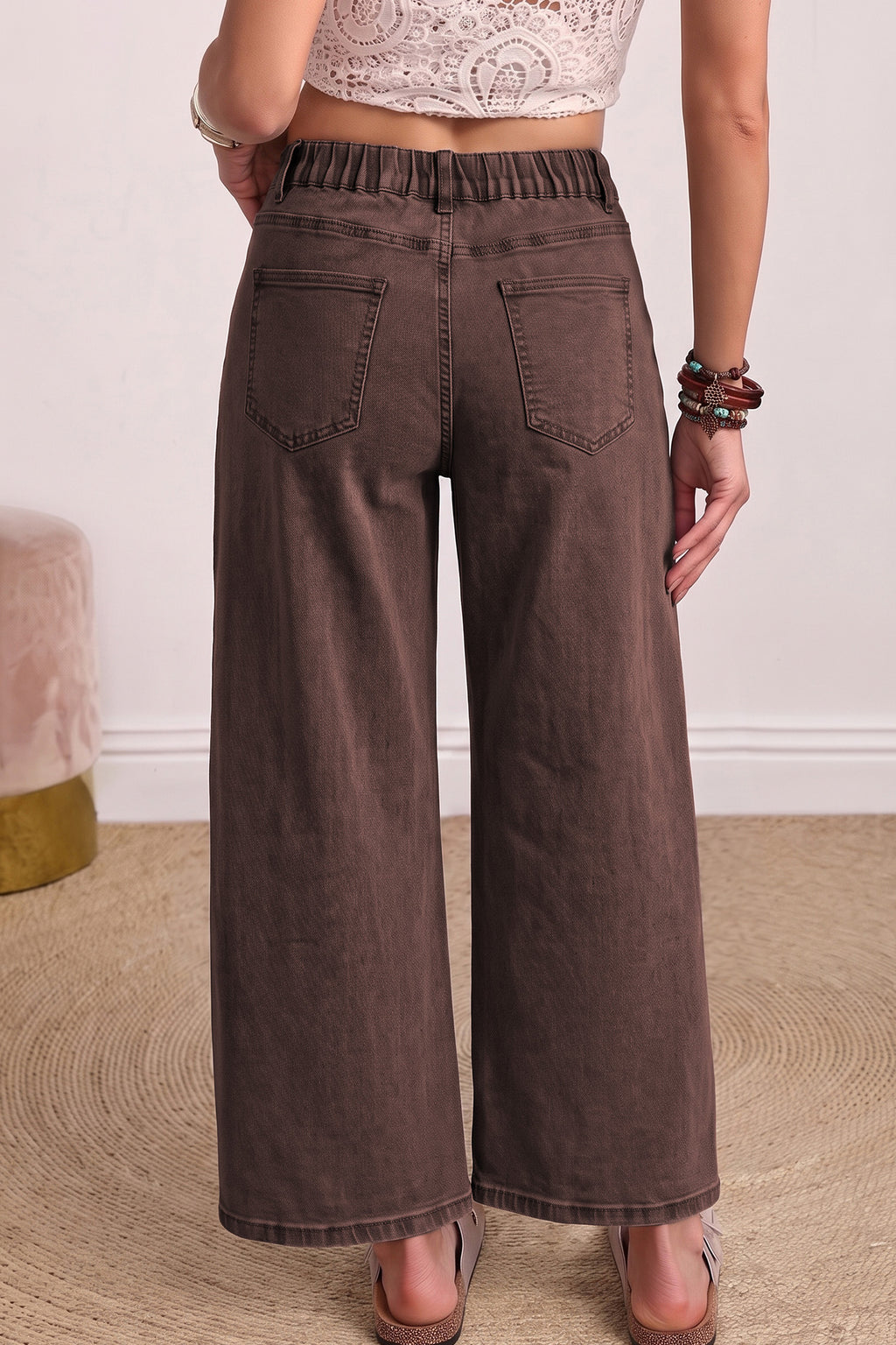 Four Leaf Clover Solid Color Square Patch Pocket Ankle-length Barrel Jeans