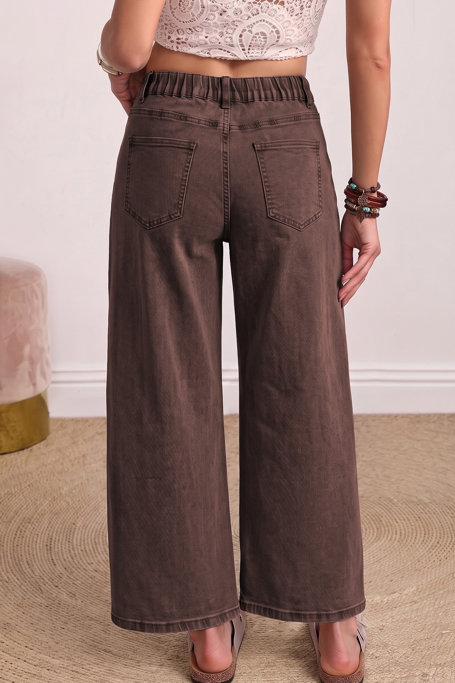 Four Leaf Clover Solid Color Square Patch Pocket Ankle-length Barrel Jeans