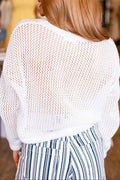 White Chenille BEACH Lettering Hollow Out Knit Casual Sweater