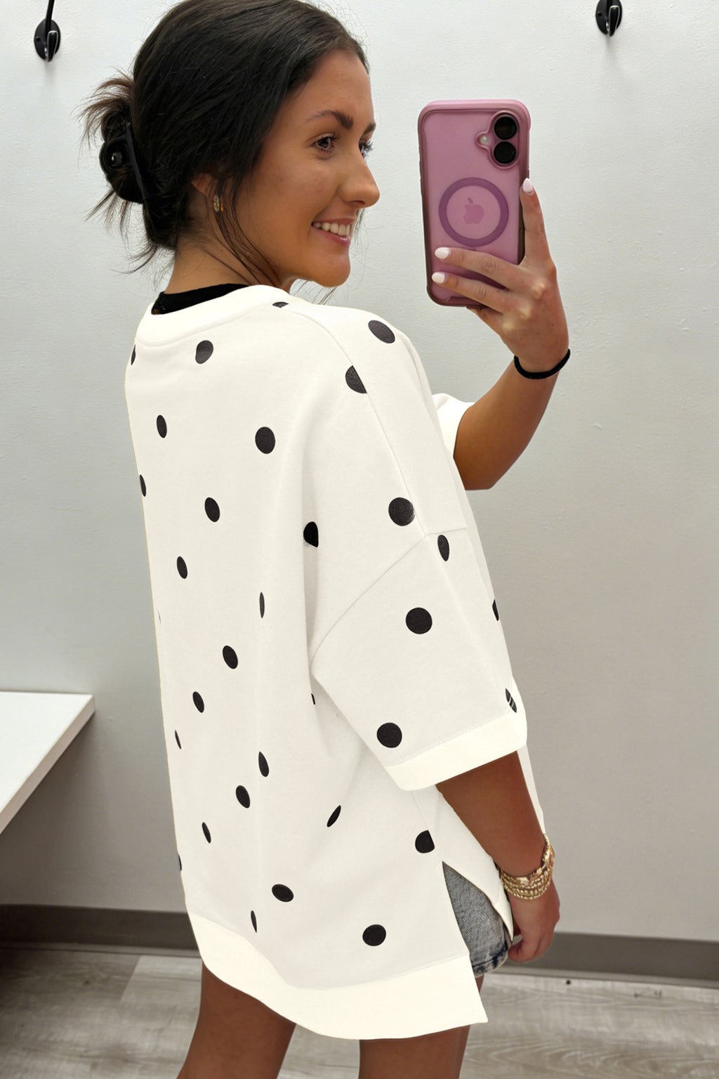 Yellow Polka Dot Print Crossed Seam Detail Oversize Tee