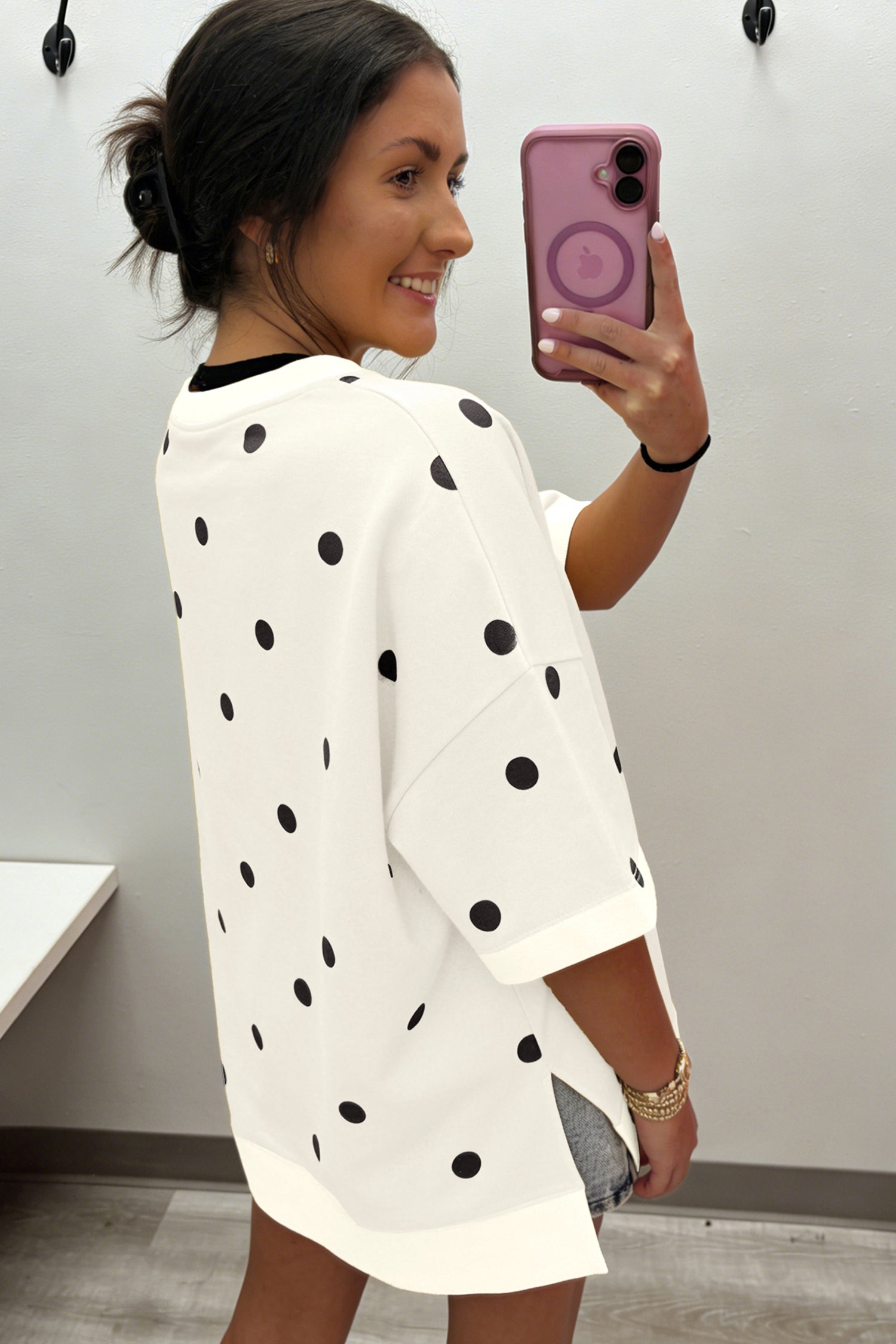 Yellow Polka Dot Print Crossed Seam Detail Oversize Tee
