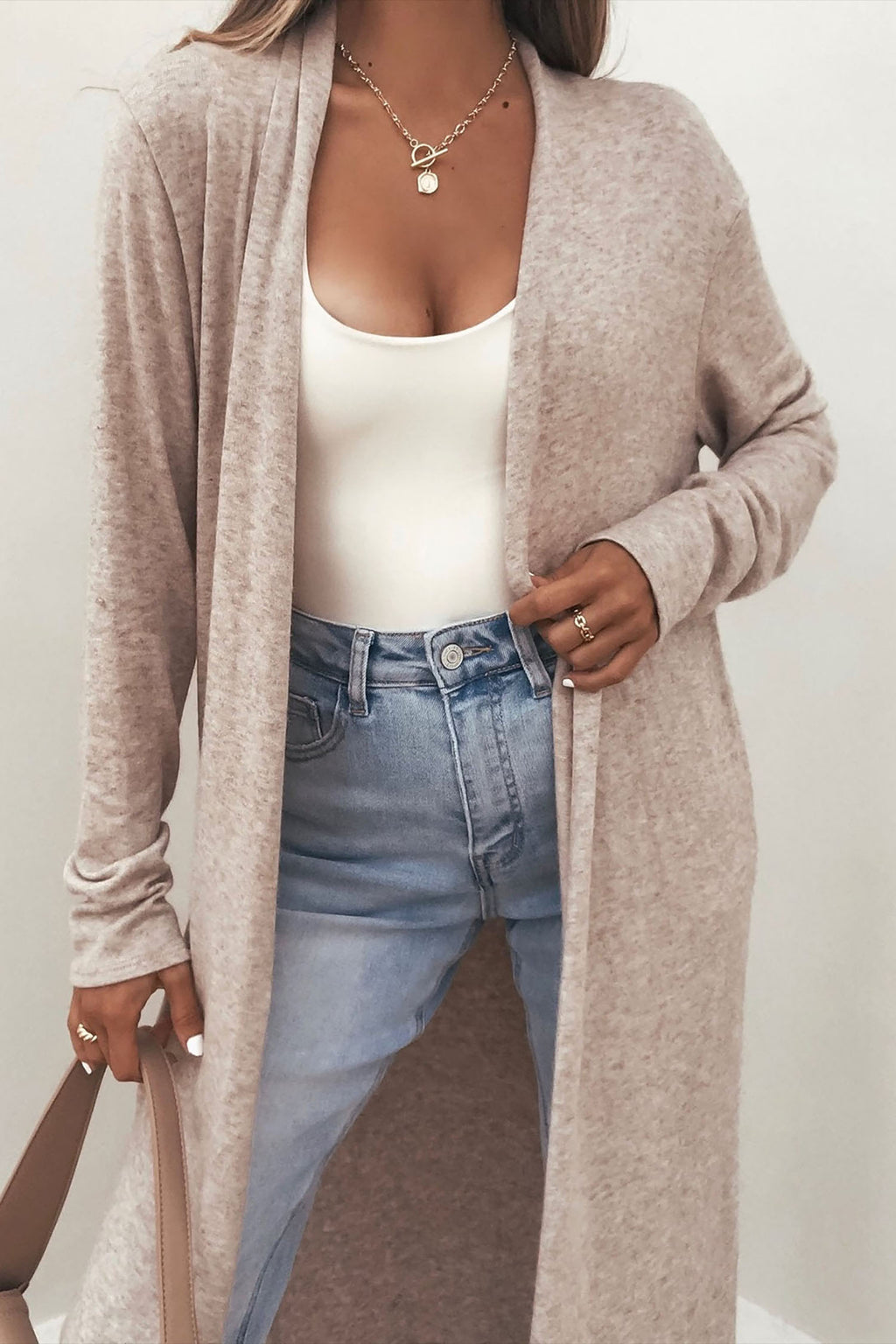 Dirty blue Solid Color Long Sleeve Casual Tunic Shift Cardigan