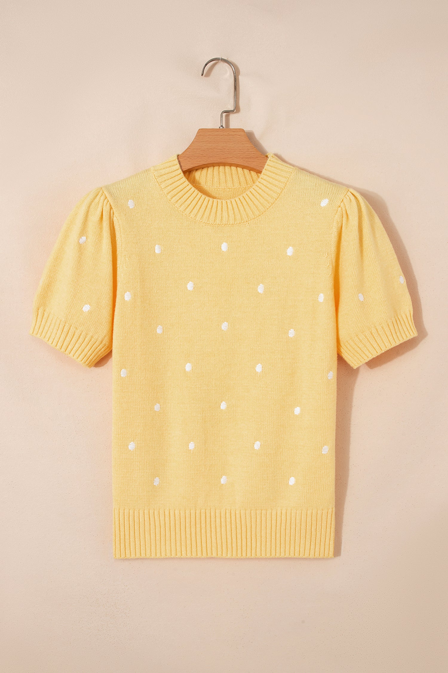 White Elegant Polka Dot Bubble Short Sleeve Sweater