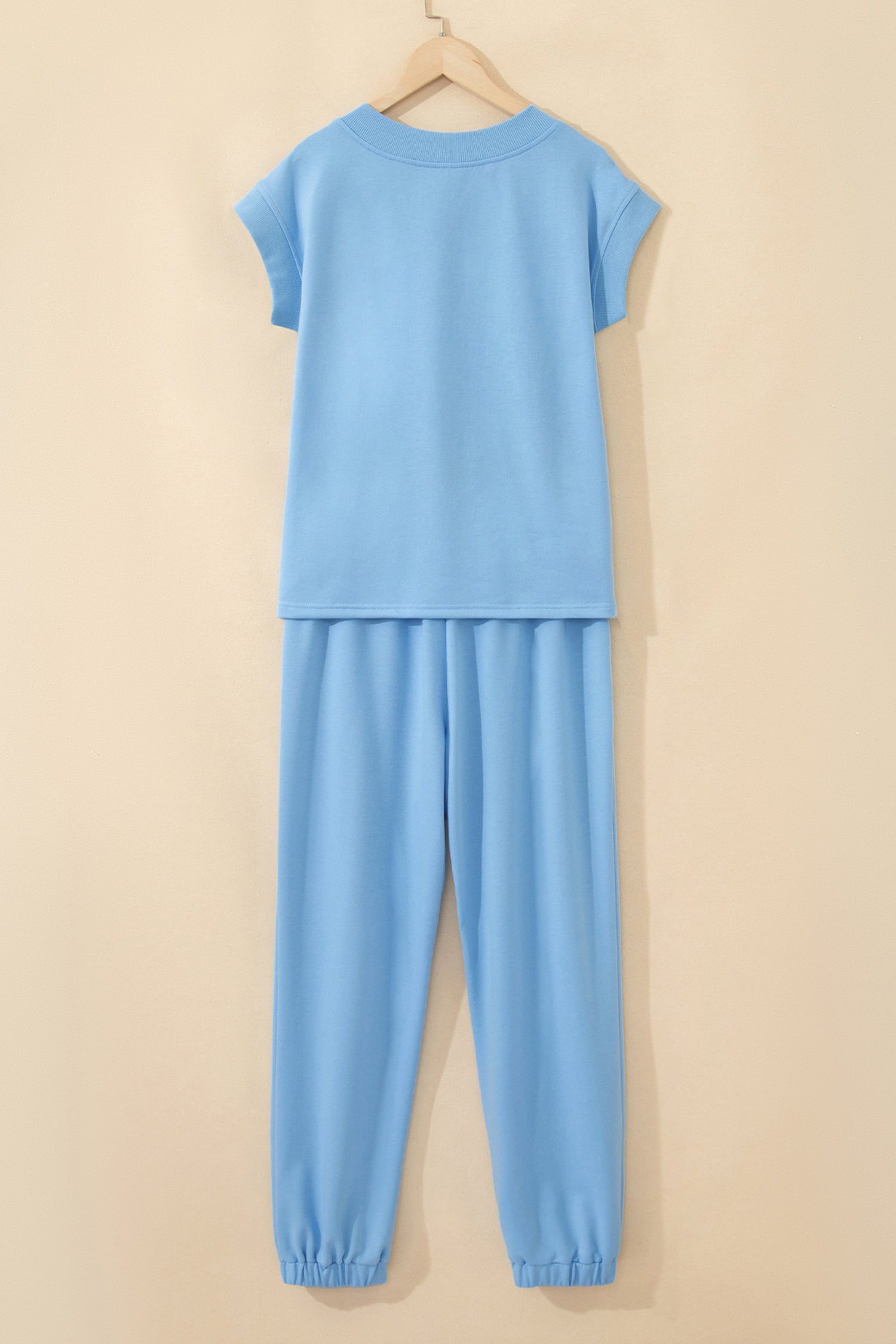 Mint Green Solid Color V Neck Tee Drawstring Pant Set